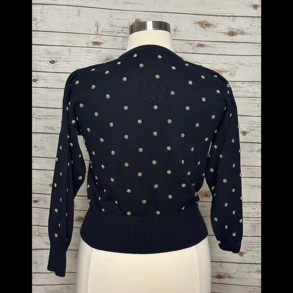 Vtg Marissa Christina Classic navy blue gold beading cardigan sweater Size Large - Picture 7 of 8